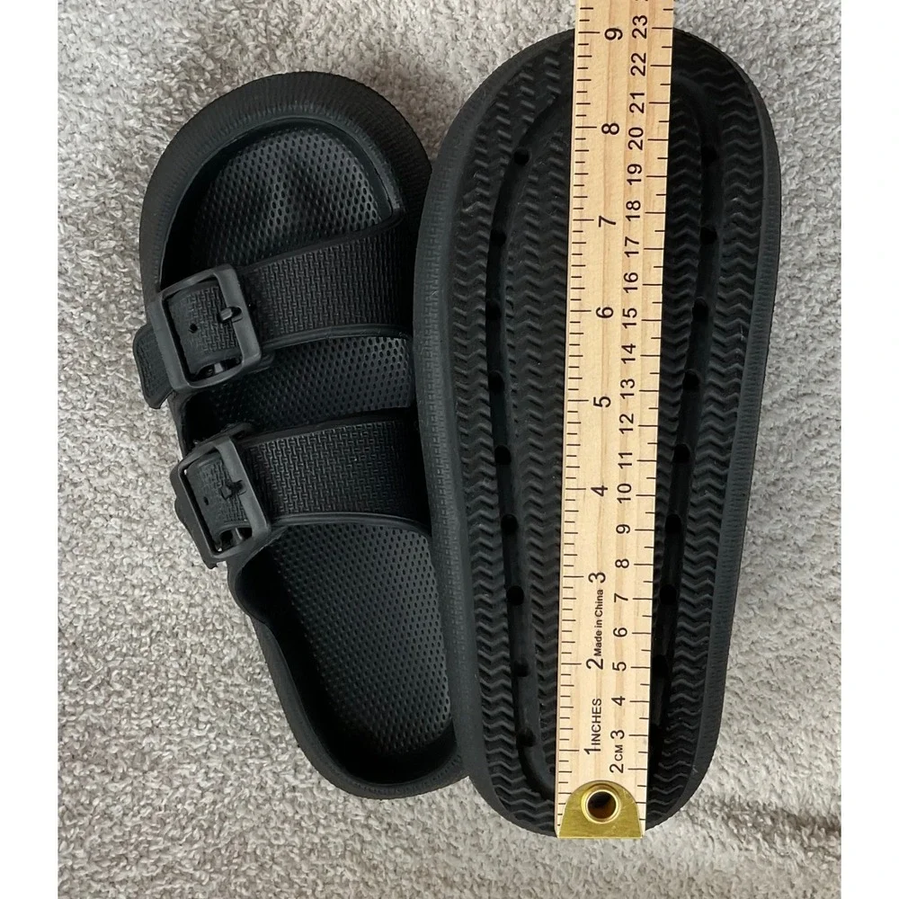 Kids Black Double Buckle Slides Sandals‎ Beach Pool Comfort Slides Size 36-37
